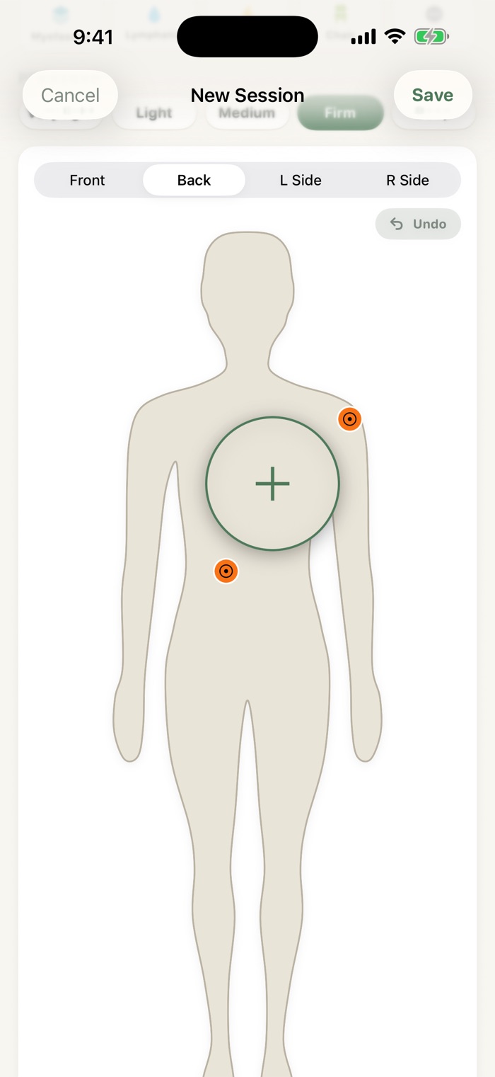 Placing a mark on the body chart with a magnifier loupe under the finger