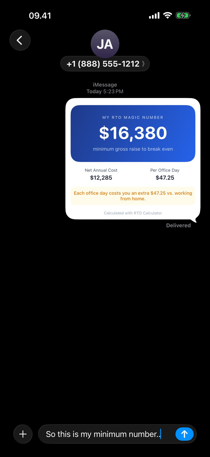 An iMessage conversation with a shared Magic Number card reading $16,380